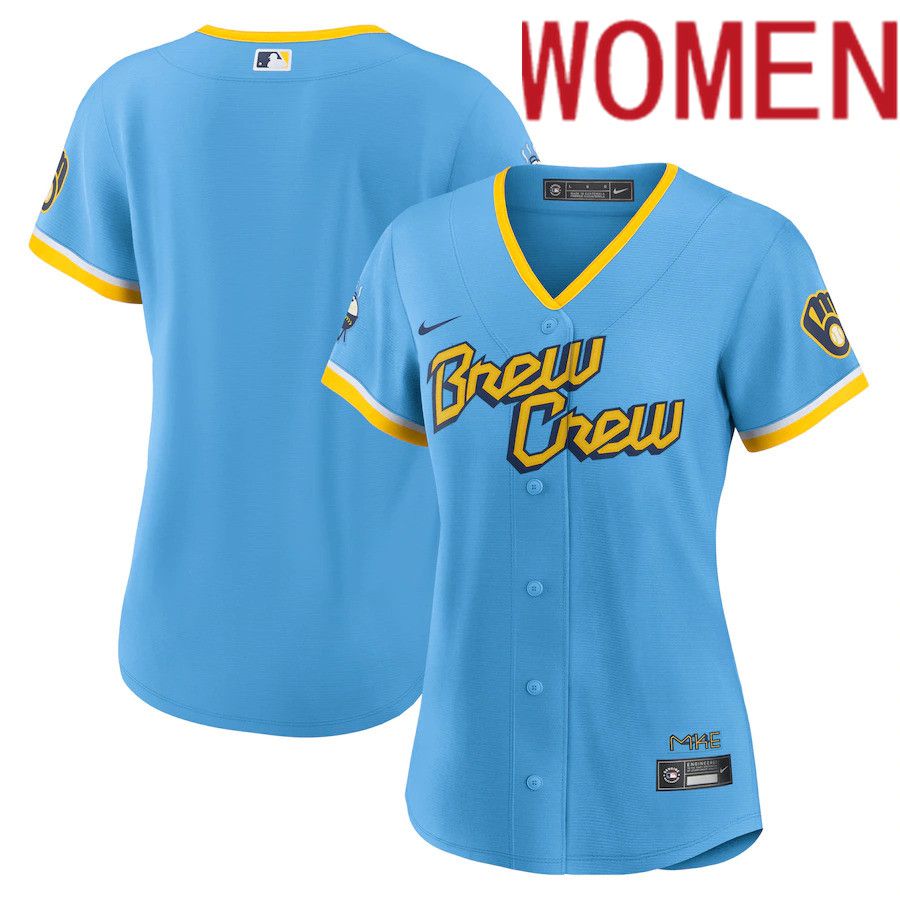 Cheap Custom Women Milwaukee Brewers Blank Nike Powder Blue 2022 City Connect Replica Team MLB Jersey